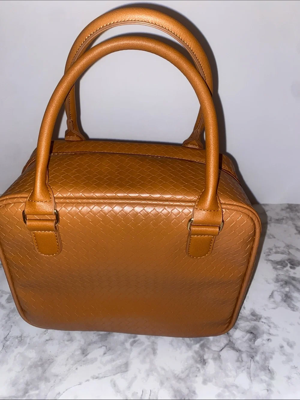 Brown  Woven Satchel Handbag with Top Handles